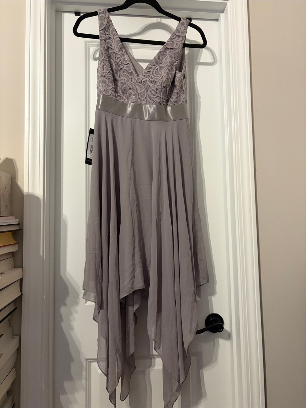 Light Grey Lace V-Neck Handkerchief Hem Dress